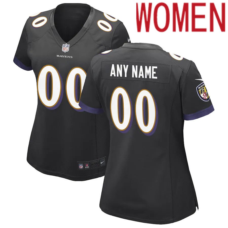 Women Baltimore Ravens Nike Black Alternate Custom Game NFL Jersey->women nfl jersey->Women Jersey